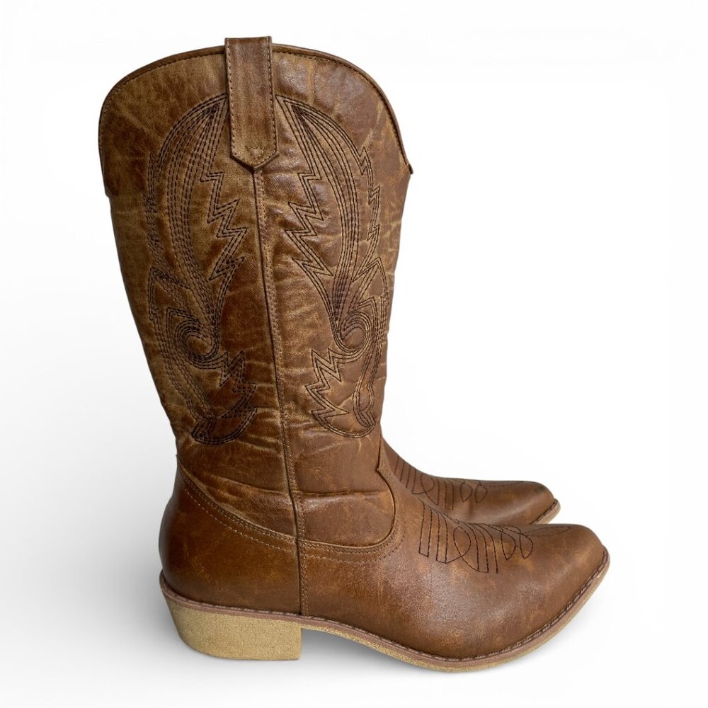 Coconuts Faux Leather Western Cowgirl Brown Embroidered Boots Women's 10 M